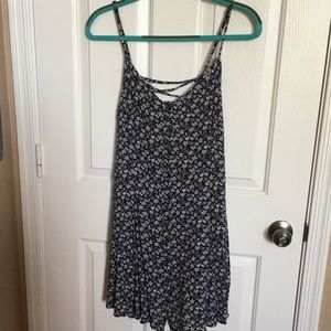 Navy, floral button-up dress